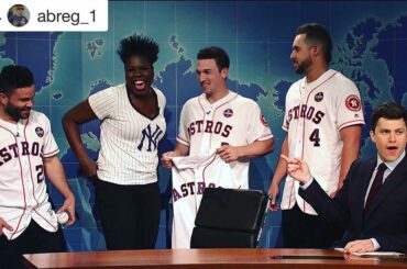 Le plaisir continue pour le #CHAMPS. Les Astros ont fait une apparition sur @nbcsnl. (Vi ...