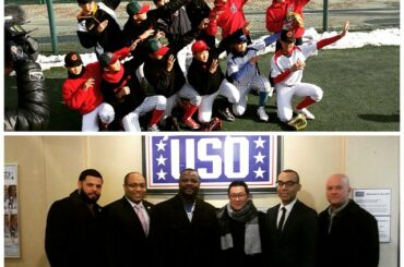 Fernando Rodney a rencontré l'équipe coréenne #LLWS et le personnel de @theUSO lors d'un ...