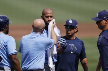 Amed Rosario des Rays obtient 2 points de suture pour une blessure au visage après avoir été touché par un terrain de 99 MPH