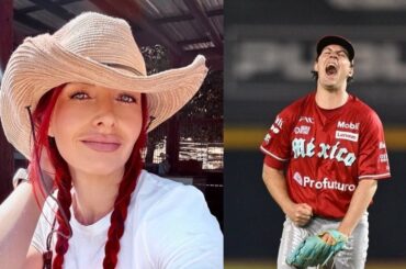 Trevor Bauer pose avec son agent Rachel Luba après avoir célébré l'établissement d'un record de retraits au bâton en un seul match en LMB