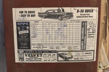 Tableau de bord du match Yankees-Tigres, 20 juin 1958