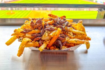 J'étais au match des Mariners de Seattle et j'ai acheté des chapulines pour mettre sur mes frites à l'ail. Le goût citronné des sauterelles se mariait bien avec l'ail des frites.