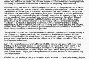 Déclaration du propriétaire des White Sox après une saison historiquement horrible