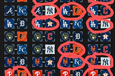 Nous aurons probablement très probablement un nouveau match des World Series, mais parmi ces confrontations que j'ai encerclées (qui sont des confrontations précédentes des World Series), quelle serait la revanche la plus probable ?