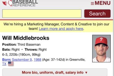 La page de référence sur le baseball de Will Middlebrooks le montre comme un Phillie, une équipe pour laquelle il n'a jamais joué.