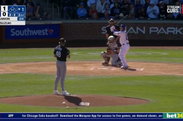 Seiya Suzuki va en profondeur lors de sa première présence au bâton pour égaliser le match 1-1