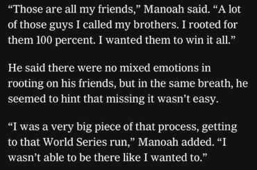 Citation complète d'Alek Manoah sur la série mondiale des Blue Jays