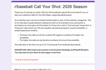 Concours de prédiction R/Baseball Call Your Shot 2026