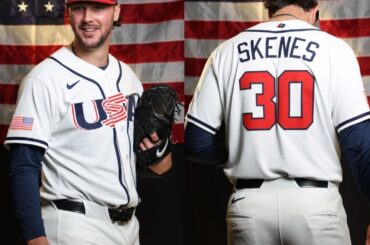 Premier aperçu de Paul Skenes représentant le rouge, le blanc et le bleu