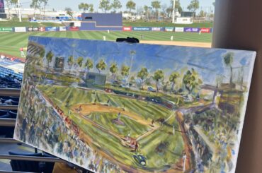 Le tableau réalisé par le peintre de l'équipe britannique lors de sa victoire 7-3 contre les Brewers