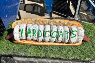 BREAKING Yard Goats dévoile l'"Anti-Hero", un hot-dog grillé de 2 pieds entièrement au bœuf avec 11 beignets en poudre, un filet de moutarde et de ketchup et des pépites sucrées de roses et de bleus confits... le tout sur un petit pain italien artisanal. Comme un bracelet d'amitié, mais délicieux. Uniquement disponible lors de Era's Night 6/9.