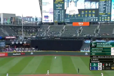 (Point culminant) Julio Rodriguez s'ajuste en arrière pour une incroyable capture du champ extérieur sur le premier lancer du match