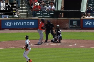 Jim Palmer tient sa promesse de l'année dernière selon laquelle si un Oriole réussissait un grand chelem à la maison alors qu'il était à l'émission, il consommerait sa première aile de poulet à l'âge de 80 ans.