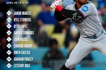 Face aux Dodgers cet après-midi, Miami alignera une autre formation de salaire minimum de la ligue. Aujourd’hui, tous les frappeurs sont égaux ou très proches du salaire minimum de la Ligue.