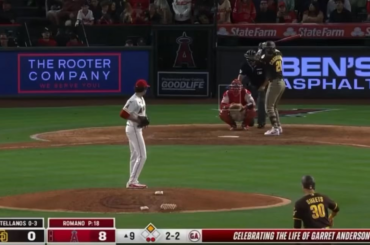 (Point culminant) Lors d'une soirée de célébration pour feu Garret Anderson, Jordan Romano élimine Nick Castellanos sur des prises et les Angels de Los Angeles dominent les Padres dans toutes les facettes du jeu et mettent fin à la séquence de 8 victoires consécutives de San Diego par un score de 8-0.