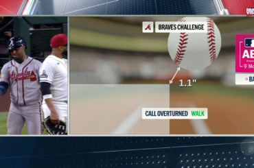(Point culminant) L'Ump appelle Ozzie Albies sur un compte de 3-2, il défie immédiatement et commence à marcher vers le premier but sans attendre le résultat.