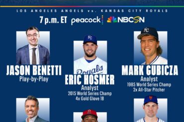 Mark Gubicza et Eric Hosmer rejoignent NBC Sports Sunday Night Baseball pour annoncer l'équipe des Angels-Royals, ce dimanche 26 avril à 19 h HE sur Peacock et NBCSN