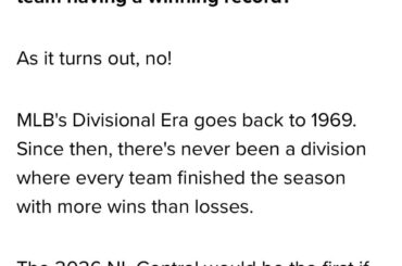La NL Central 2026 est en passe de devenir la première division, chaque équipe terminant au-dessus de 0,500.