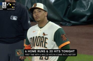 Les Orioles avec leur premier match de 6 circuits avec 20 coups sûrs dans l'histoire de la franchise