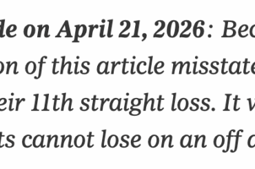 Correction du NYTimes sur la séquence de défaites des Mets