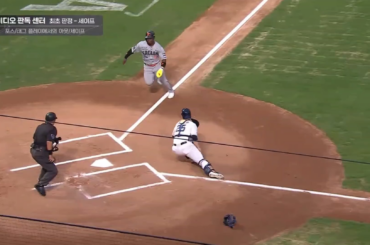 (KBO) Hanhwa Eagles DE Yonathan Perlaza breakdance dans le marbre.